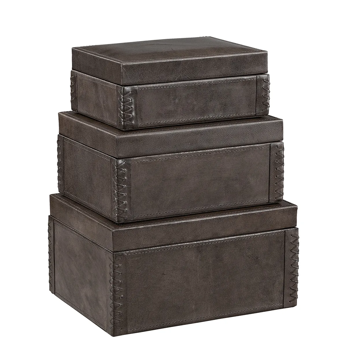 Mendoza Leather Storage Boxes, Set of 3 Deep brown
