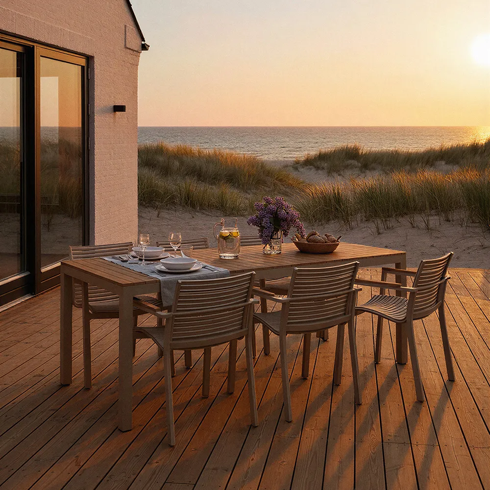 Mood Extreme dining table 100x208 cm sandy grey / teak