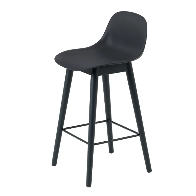 Fiber Bar stool low Wood Base - 65 cm - Black/Anthracite