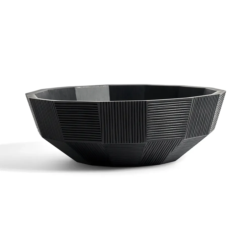 Striped bowl black lacquered mahogany