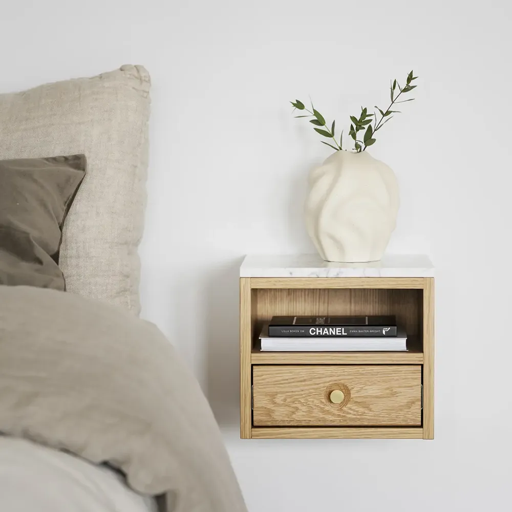 Whitmore bedside table oak/white marble