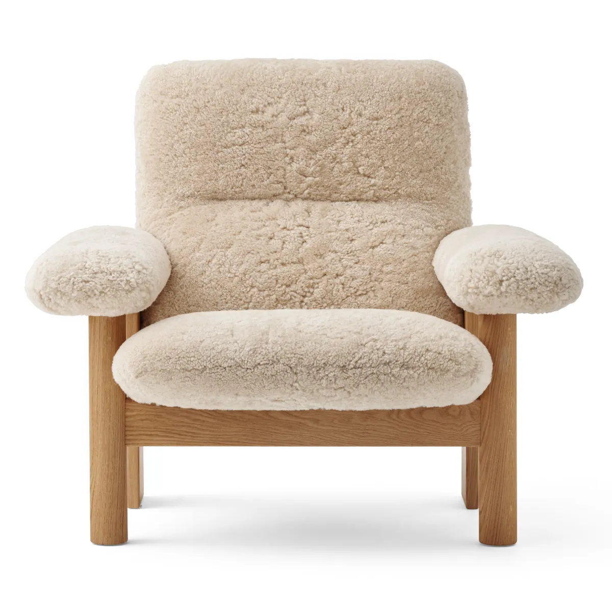 Brasilia Lounge Chair Fully Upholstered High Back Four-Leg Base Solid Oak Natural Sheepskin Nevotex Nature