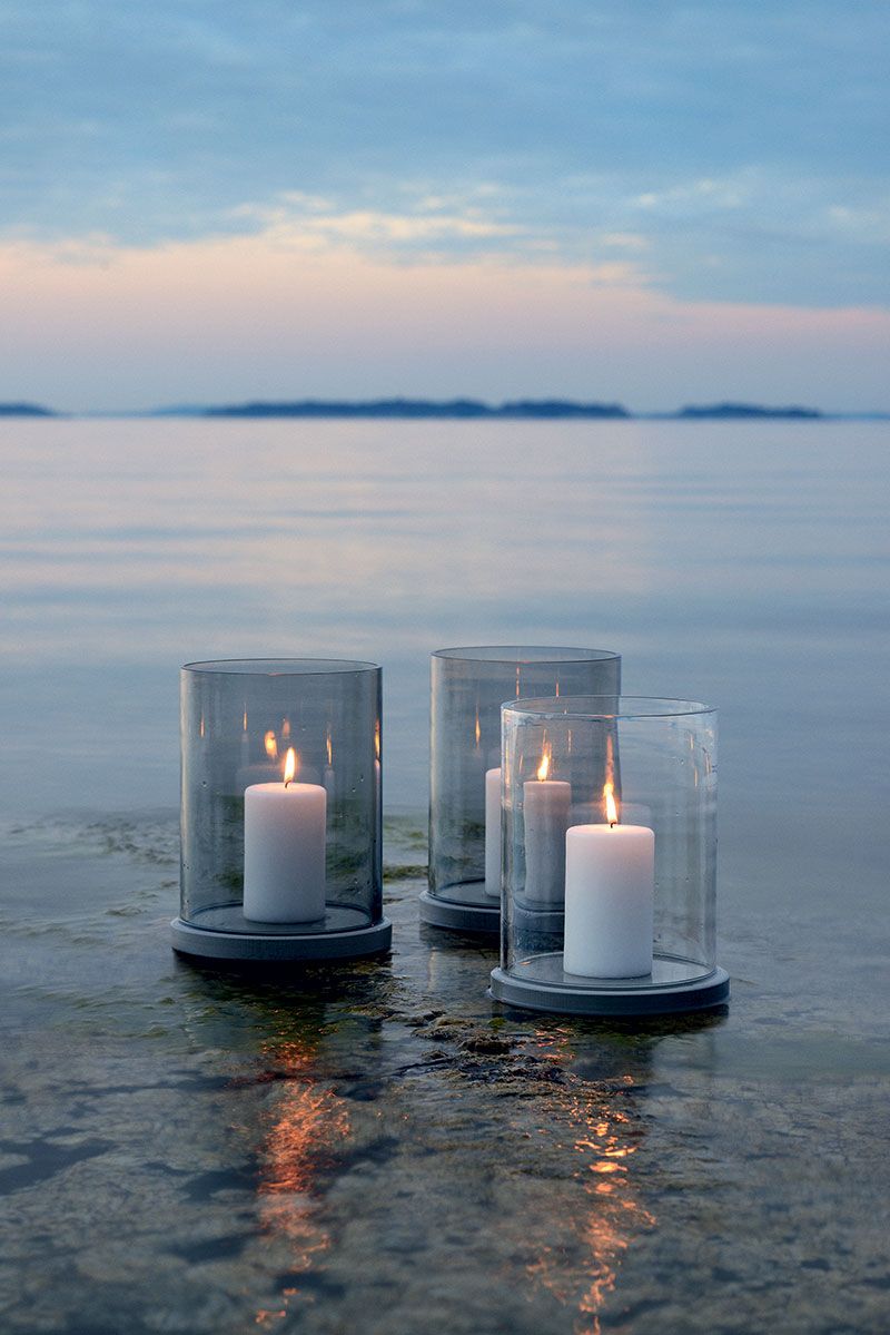 Moja Candle Lantern Grey Glass