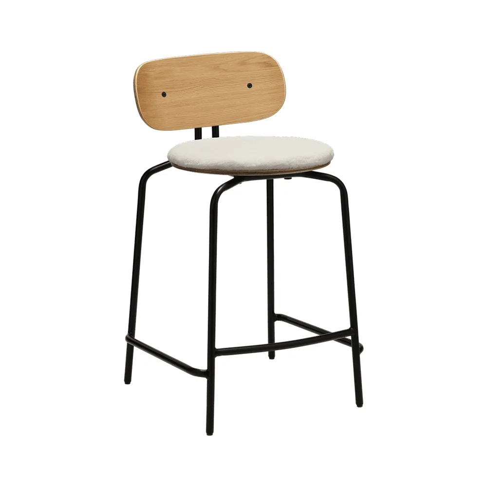 Curious Low Bar Stool Oak/Black Teddy White