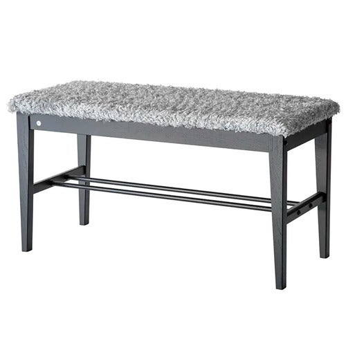 Cora Bench Black stained Oak/Sheepskin look Light grey