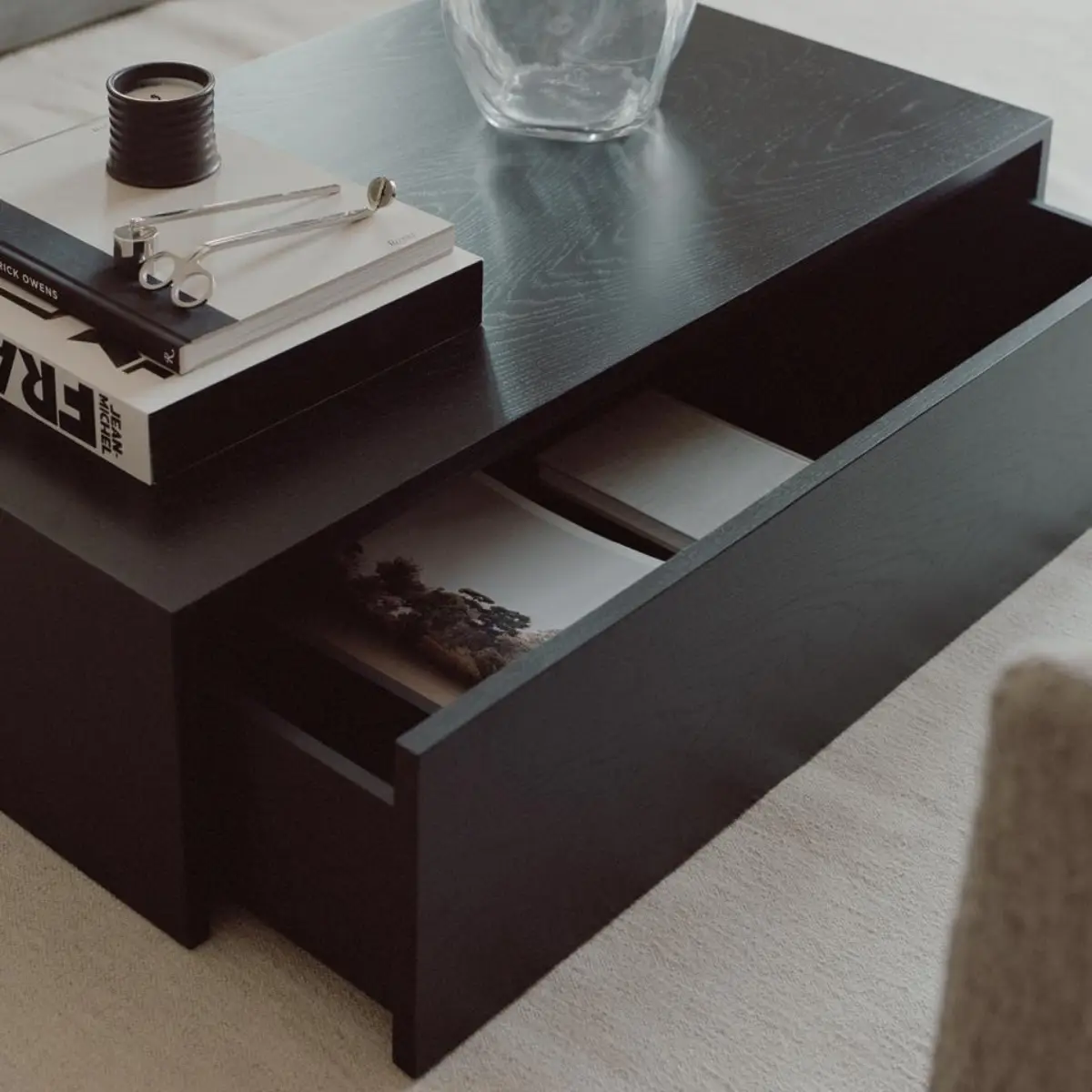 Mass Coffee Table High w. Drawer Black Stained Oak