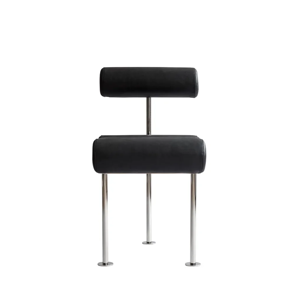 Hiro Dining Chair, Stainless Steel - Aniline Leather Black