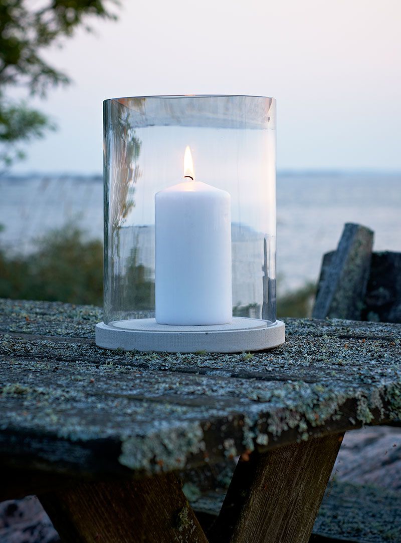 Moja Candle Lantern Grey Glass