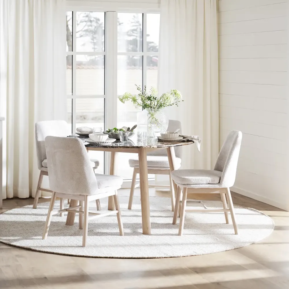 Taransay dining table Ø125 cm brown marble/white pigmented oak