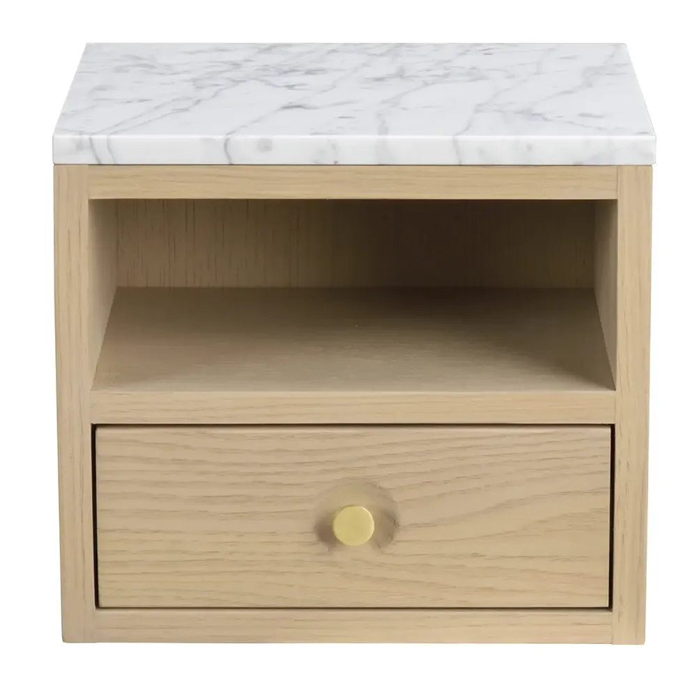 Whitmore bedside table white pigmented oak/white marble