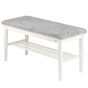 Nadja Bench White lacquered Birch/Sheepskin look light grey