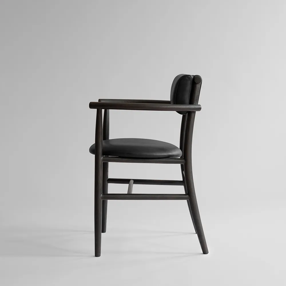 Nama Dining Chair, Armrest - Coffee Black, Aniline Leather