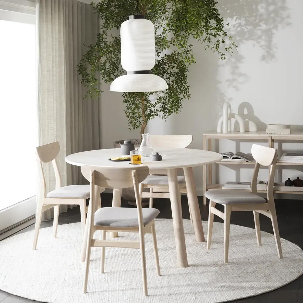 Taransay dining table Ø125 cm beige travertine/white pigmented oak