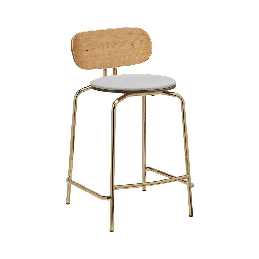 Curious Low Bar Stool Oak/Brass Sterling