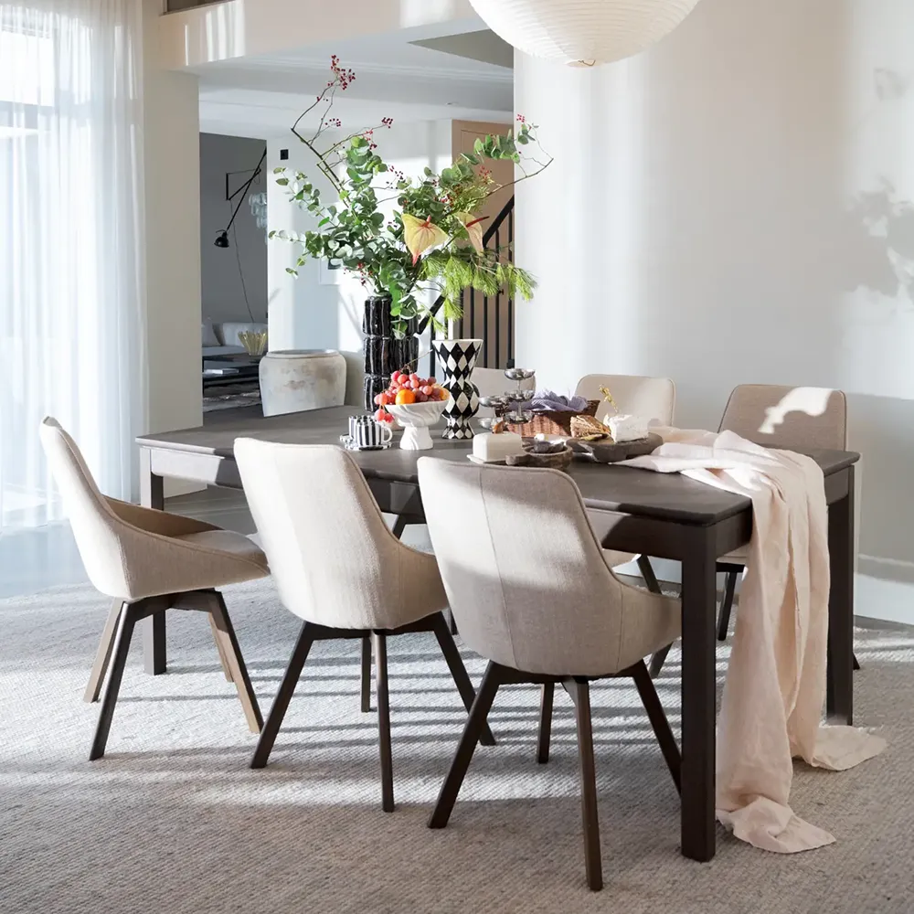 Alison dining chair darkbeige fabric/brown oak legs