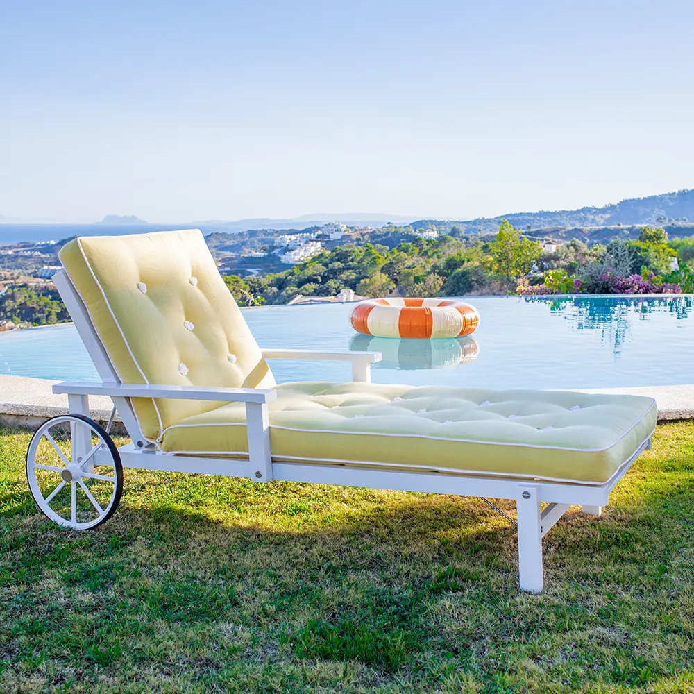 Sunbed With Armrests White Aluminium