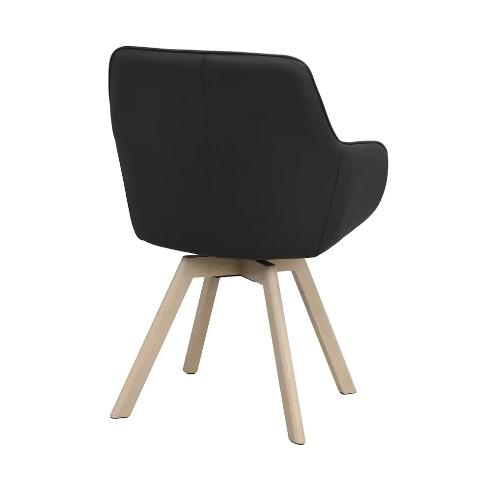Alison chair with armrests black leather/white pigmented oak legs