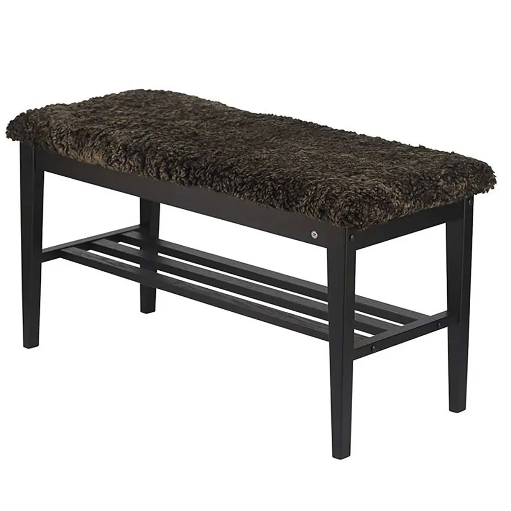 Nadja Bench Black stained Oak/Sheepskin brown