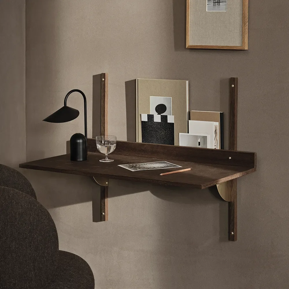Sector Wall-mounted desk - Smoked Oak/Brass