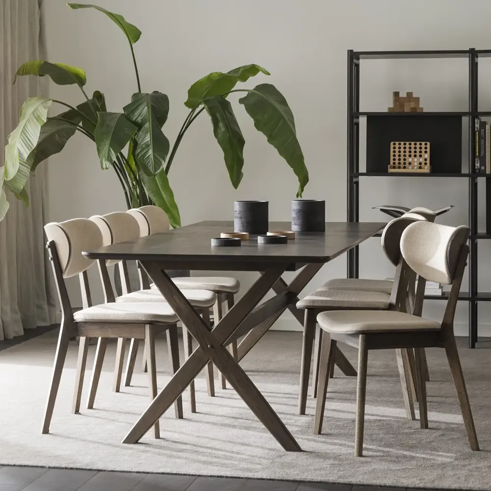 Kato dining chair brown oak/beige fabric