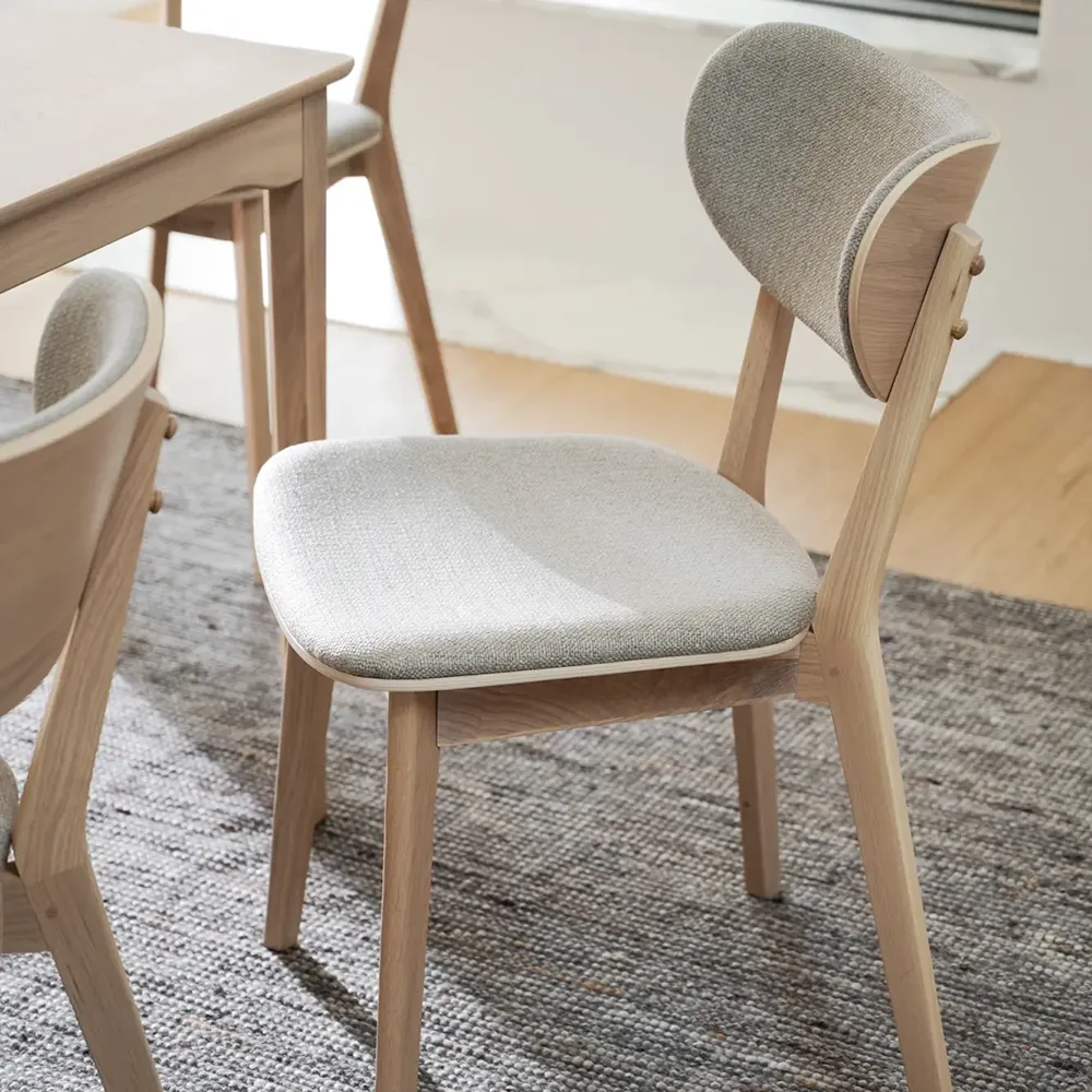 Kato dining chair whitewashed oak/grey-beige fabric