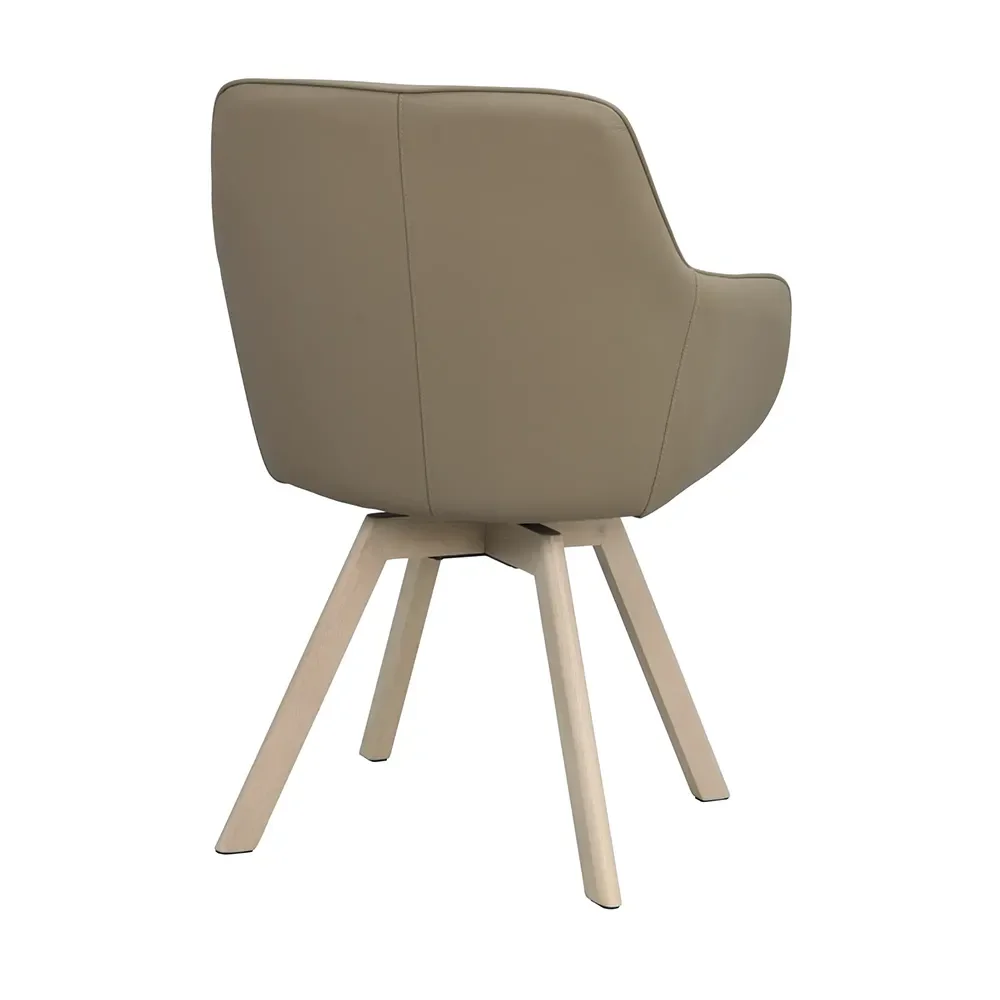 Alison chair with armrests beige leather/white pigmented oak legs