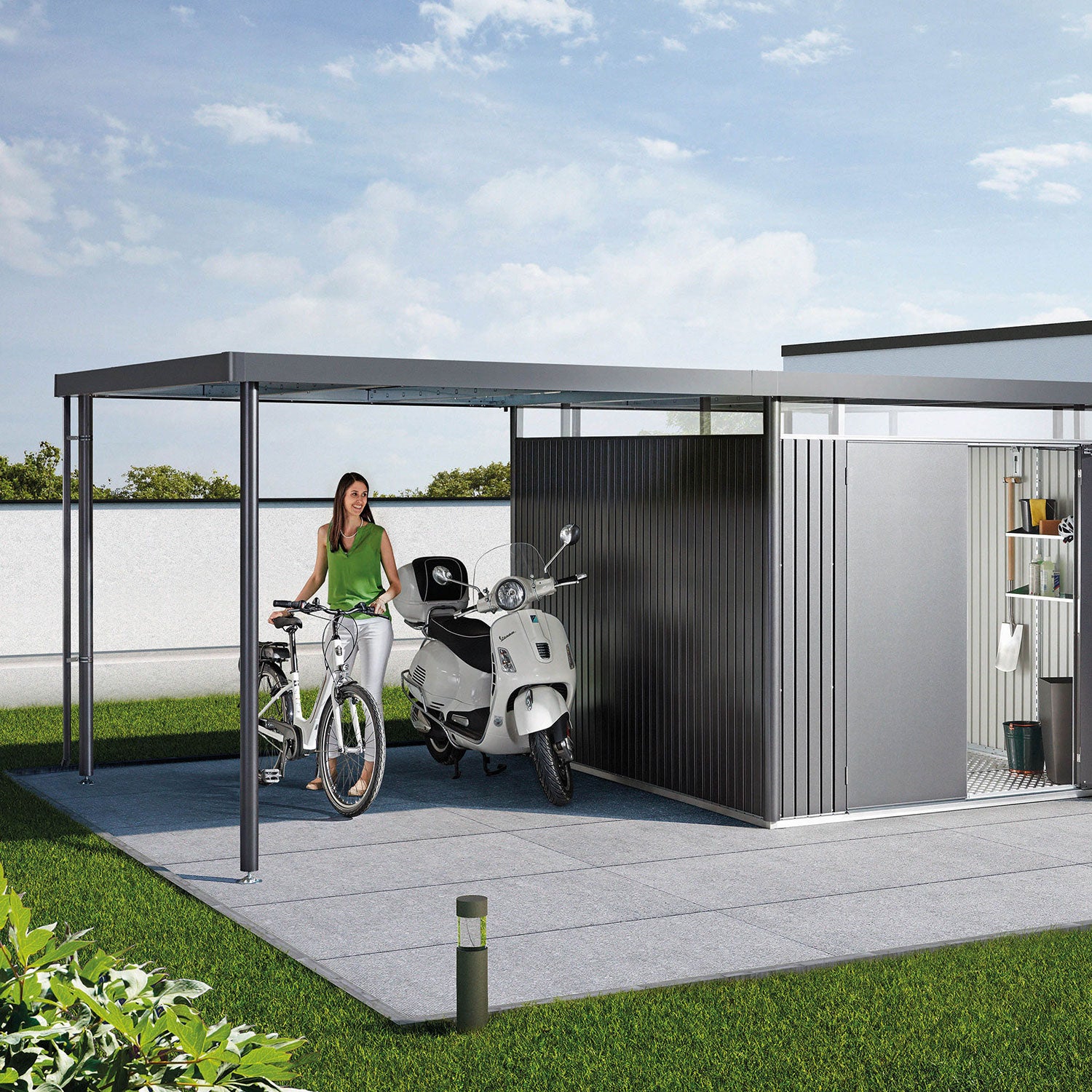 Highline side roof Garden shed size h4 metallic dark grey Biohort