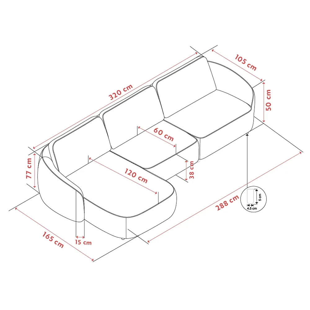 Norris sofa 4-seater sofa chaise longue left fabric Anna light beige