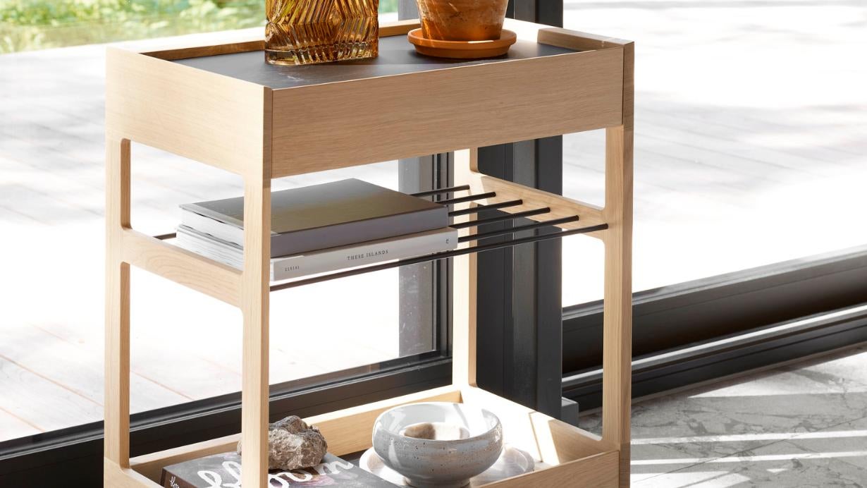 Sm135 Serving trolley Oak Lacquer White Oil 64X40X74cm