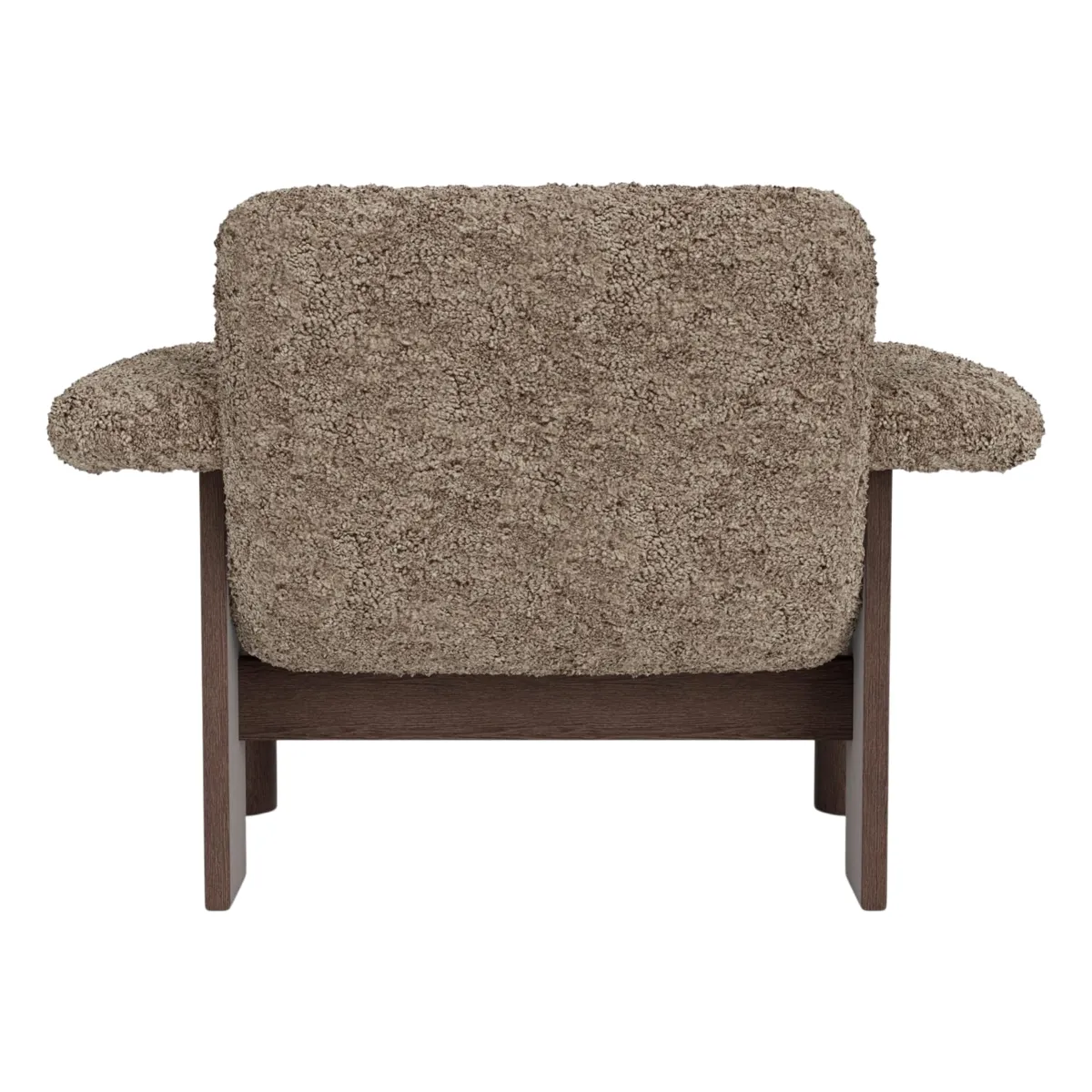 Brasilia Lounge Chair Fully Upholstered, Low Back, Four-Leg Base, Dark Stained Solid Oak, Sheepskin Nevotex Sahara