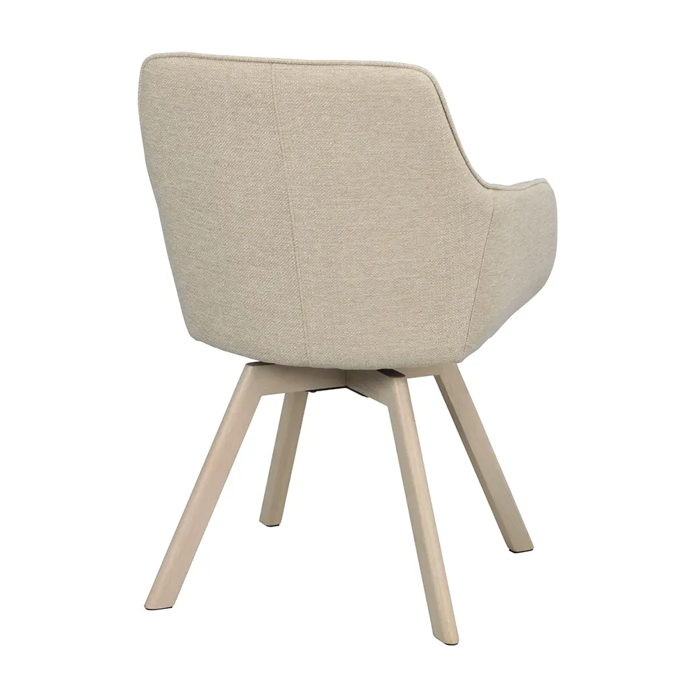 Alison chair with armrests lightbeige fabric/white pigmented oak legs