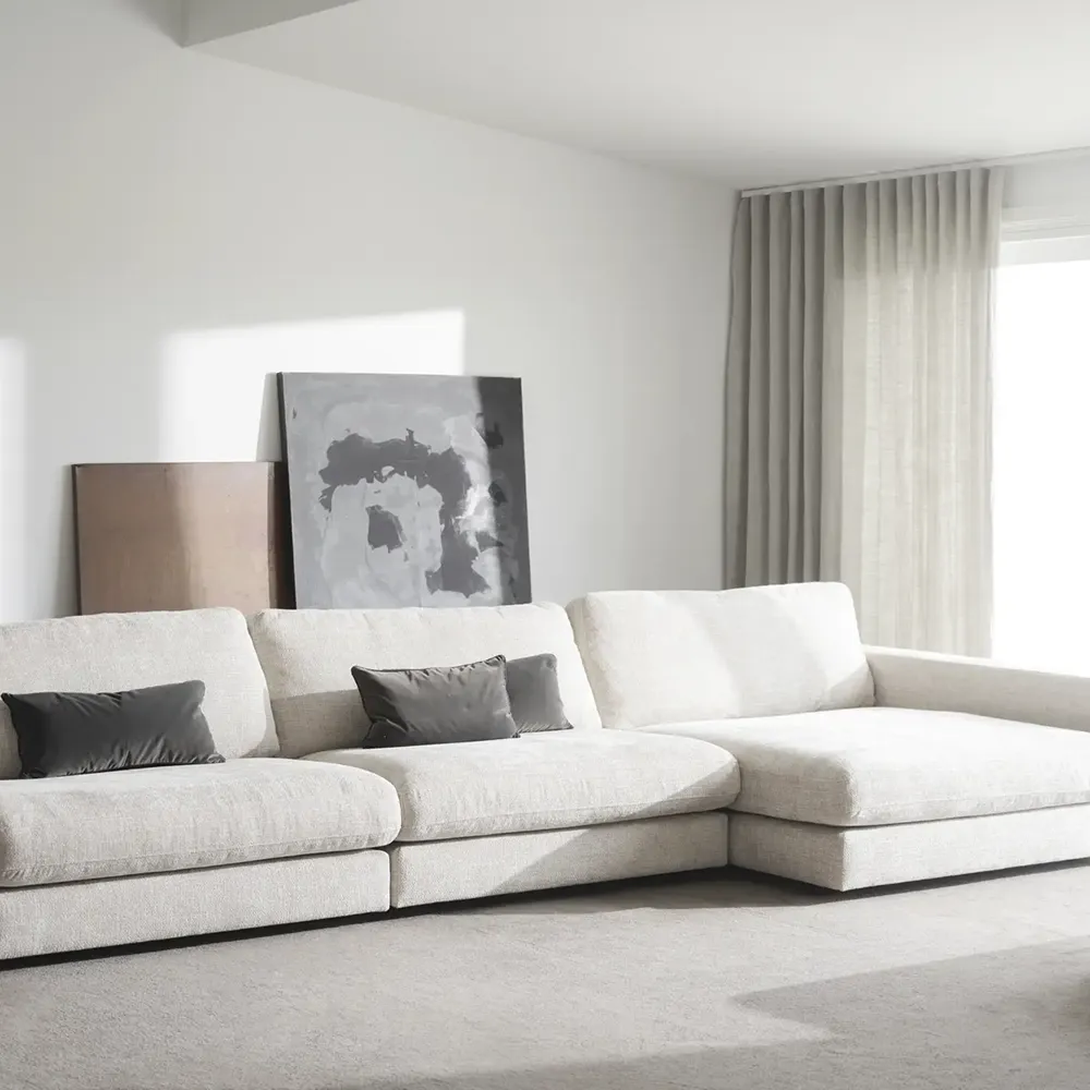 Duncan 3-seater sofa with right-hand chaise longuefabric Robin light grey