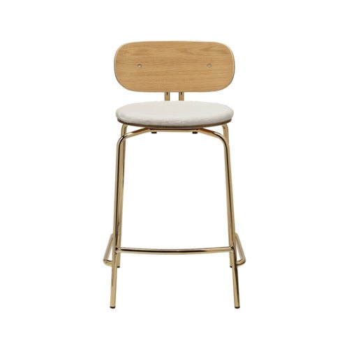 Curious Low Bar Stool Oak/Brass Teddy White