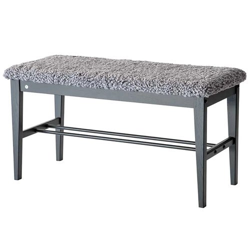 Cora Bench Black stained Oak/Sheepskin Light grey