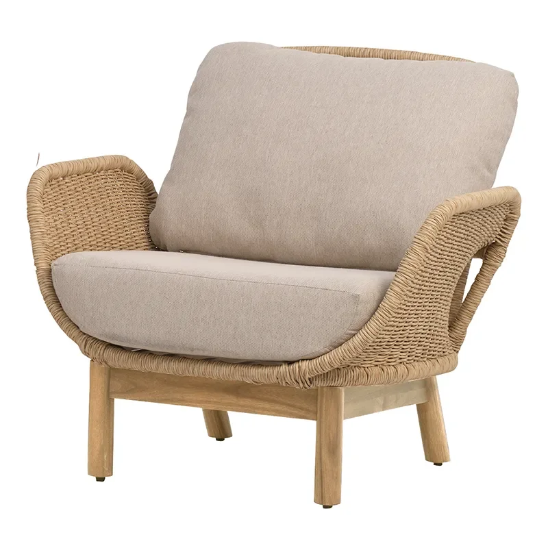 Lily armchair  Twist straw / Plush wheat / teak