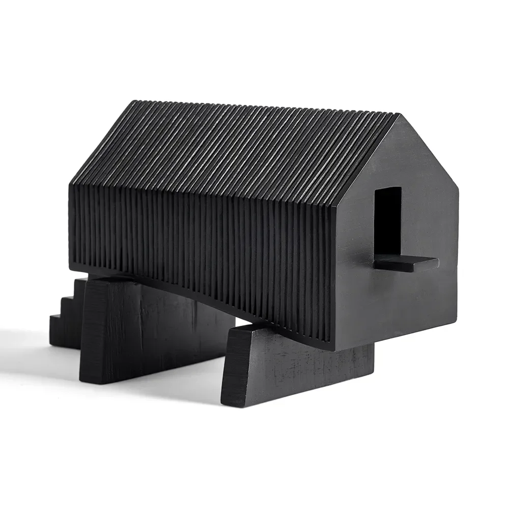 Stilt House sculpture black varnished mahogany