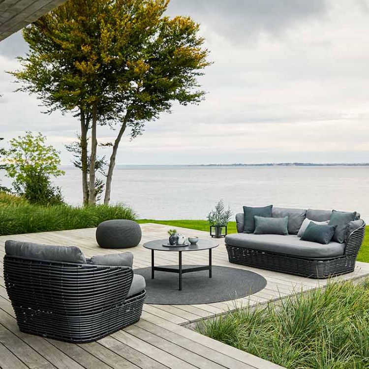 Lounge Chair Basket Graphite Wicker Incl Grey Cane-Line Airtouch Cushion Set