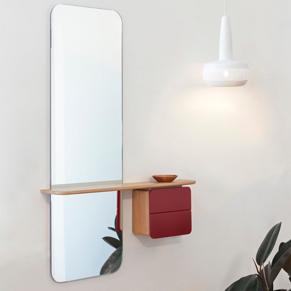 One More Look Mirror Solid Oak/Ruby Red