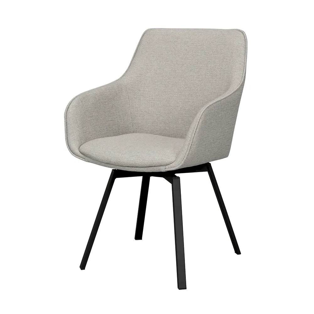 Alison chair with armrests beige fabric/black metal legs