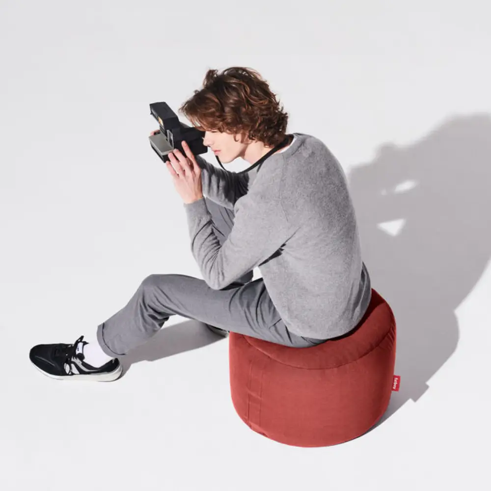 point canvas recycled pouf merlot red