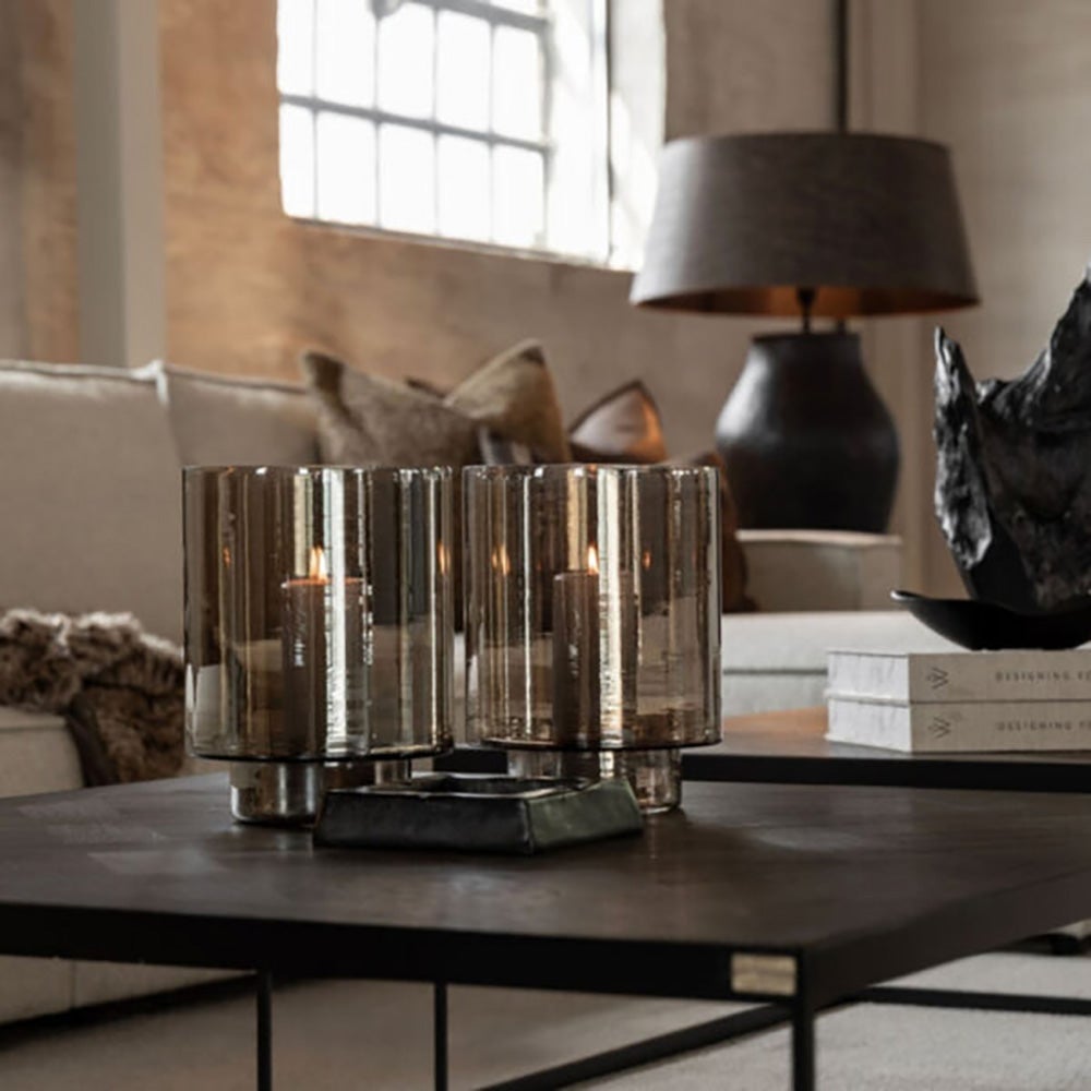 Reef candle lantern in glass Ø20 cm-Smoke Brown