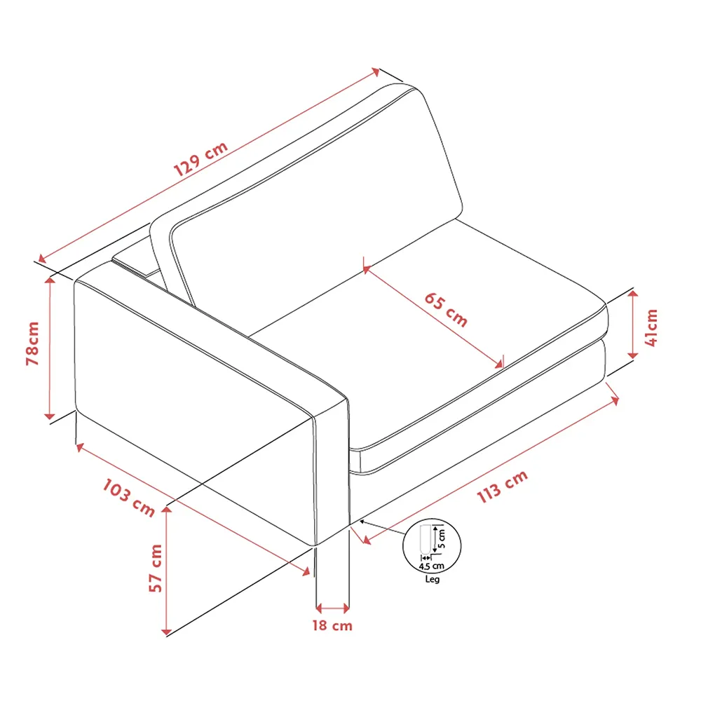 Duncan 1.5-seater armrest left fabric Robin light grey