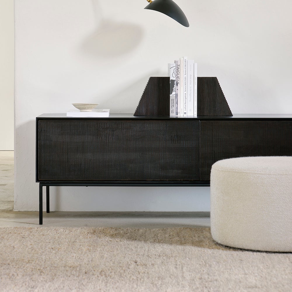 Grooves book ends varnished dark brown mahogany- set of 2