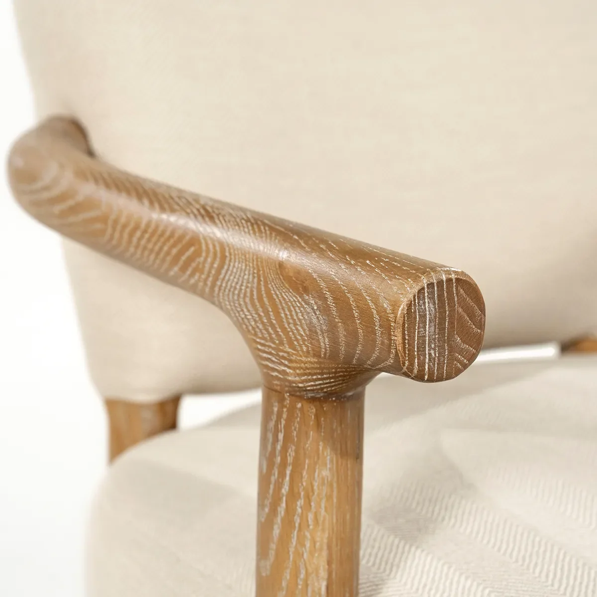 Ash Wood Armchair Glenn Herringbone Beige