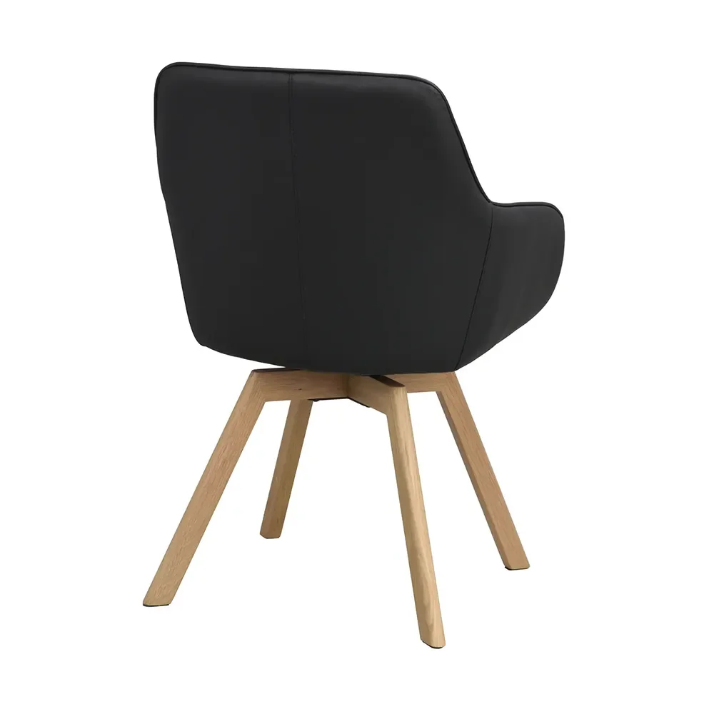 Alison chair with armrests black leather/oak legs