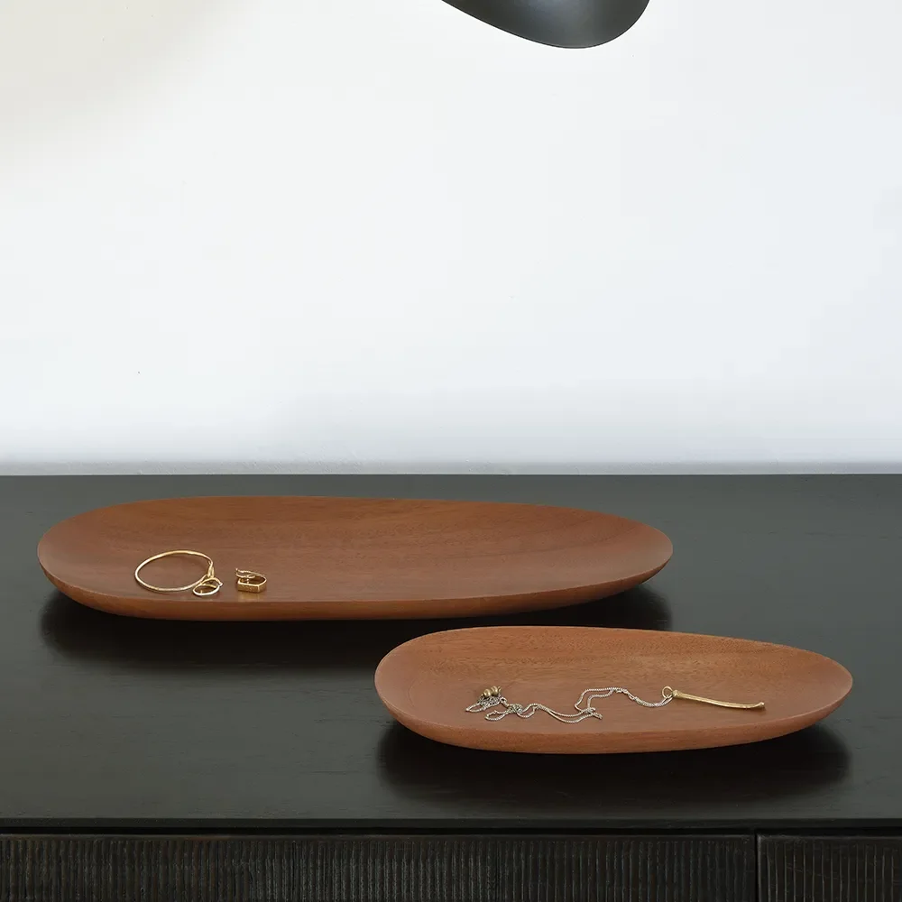 Thin oval trays lacquered mahogany-Set of 2