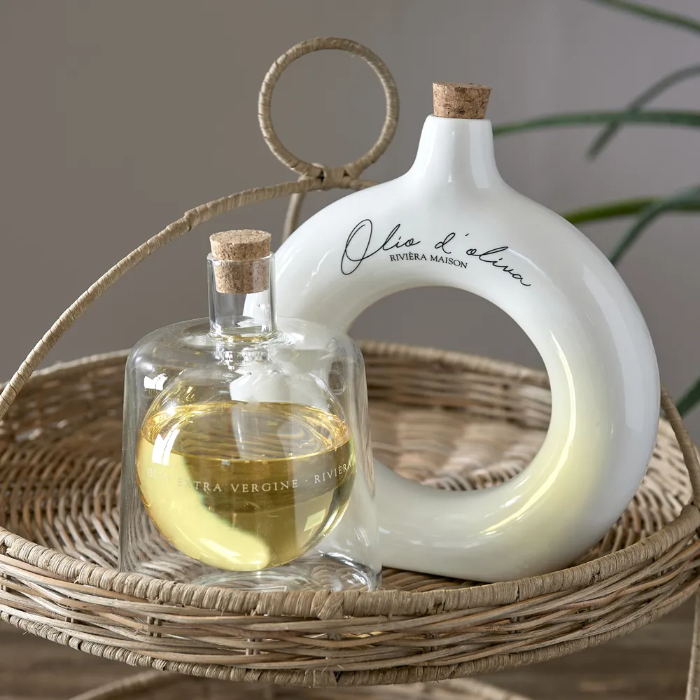 Handmade Oil & Vinegar Bottle Olio D'Oliva Off White