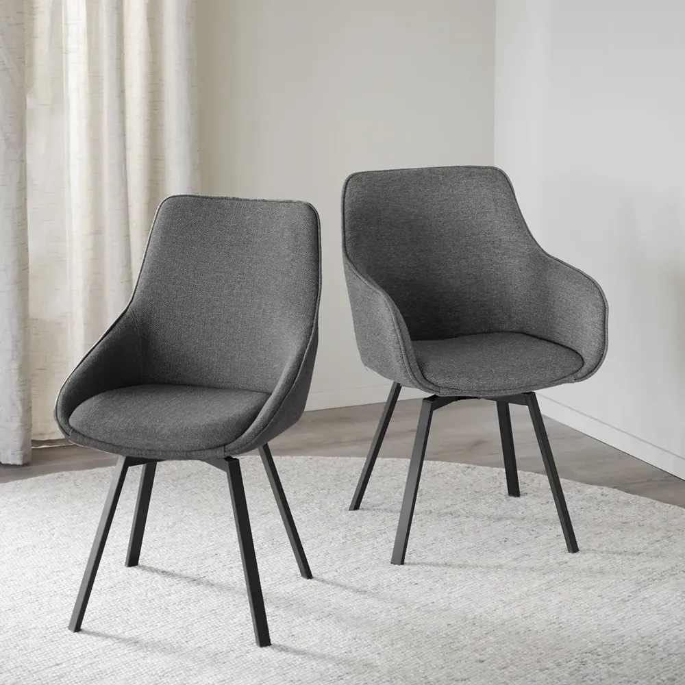 Alison chair with armrests grey fabric/black metal legs