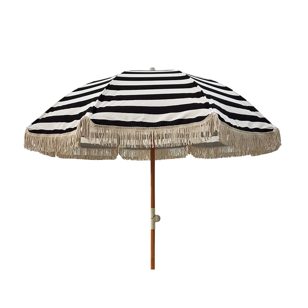Parasol with fringes Ø200 cm Black/white