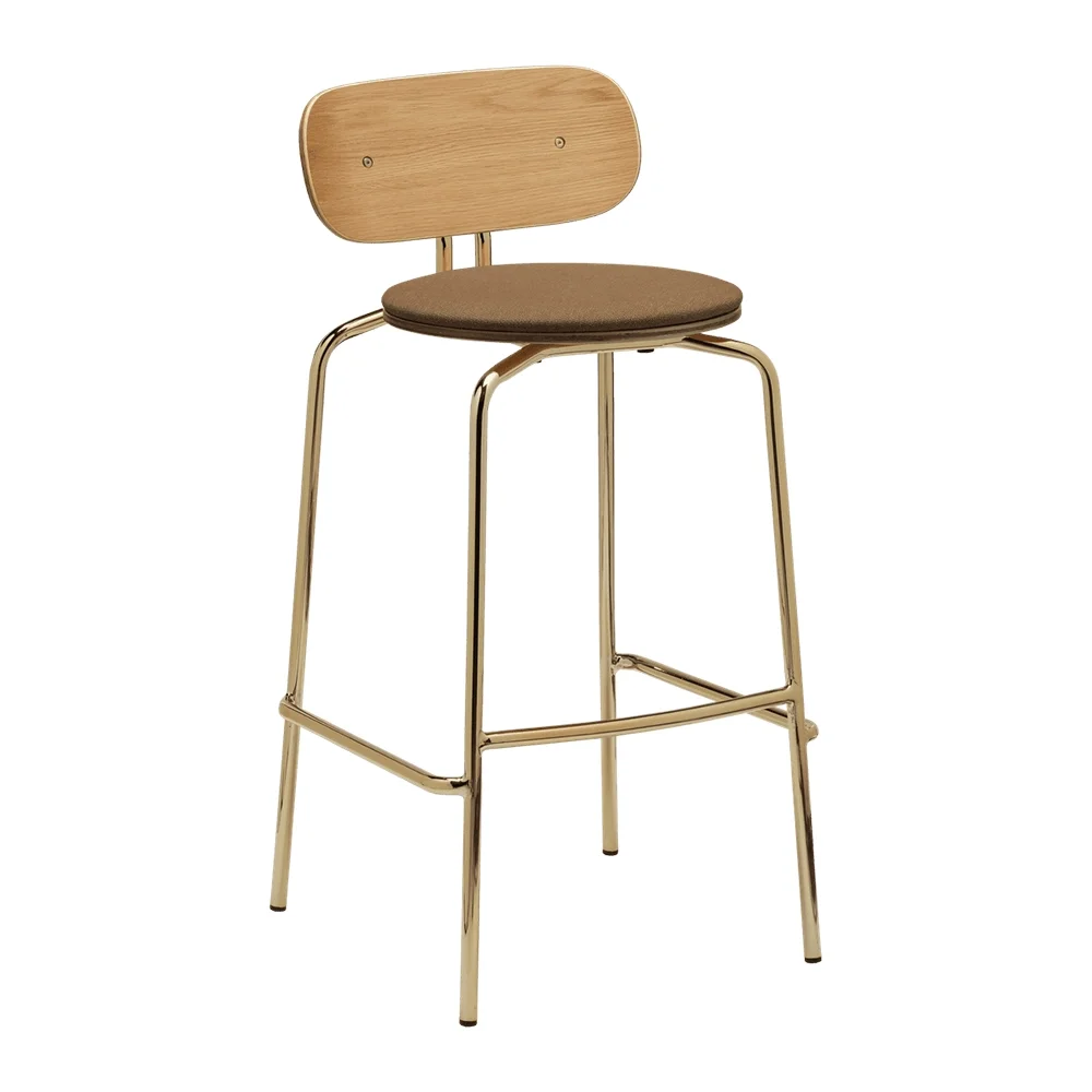 Curious Bar Stool Oak/Brass Sugar Brown
